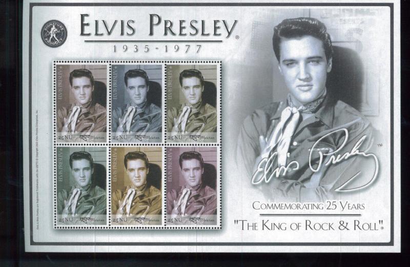 Elvis Presley King of Rock & Roll Souvenir Stamp Sheets #1386-87 Bhutan E3-4