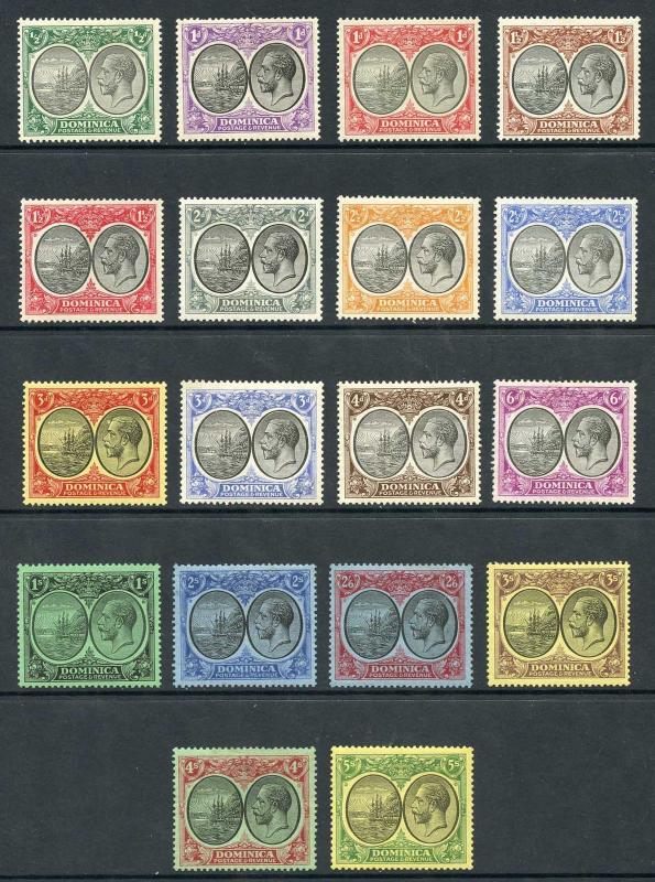 Dominica SG71/88 1923-33 KGV Part Set of 18 Wmk Mult Script CA M/M