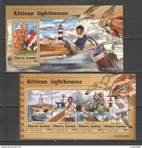 2015 Sierra Leone Marine Life Birds African Lighthouses 1Kb+1Bl ** Stamps St565