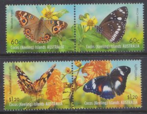 COCOS KEELING  ISLANDS - 2012 BUTTERFLIES / BUTTERFLY - 4V MINT NH