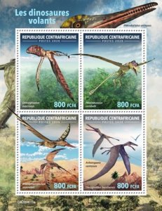 Central Africa - 2020 Flying Dinosaurs - 4 Stamp Sheet - CA200413a