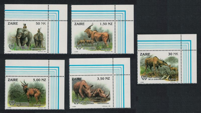 Zaire Wild Animals 5v Top Right Corners SG#1412-1416 SC#1403-1407 MI#1079-1083