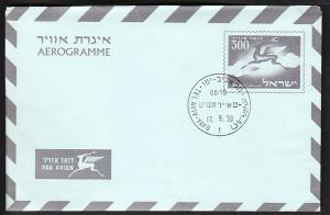 Israel 300 Deer Aerogramme 1959 U/A FDC 