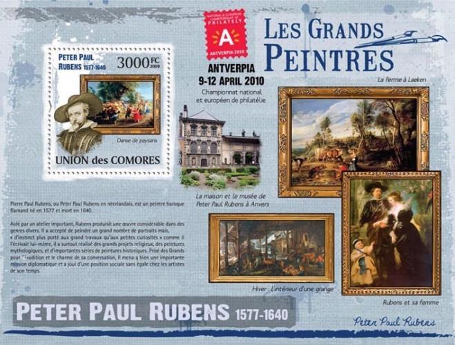 COMORES 2009 SHEET PETER PAUL RUBENS THE GREAT PAINTERS ART PAINTINGS cm9320b