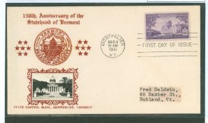 US 903 1941 3c 150th Anniversary Of Statehood (single) on an addressed FDC with a Crosby Cachet