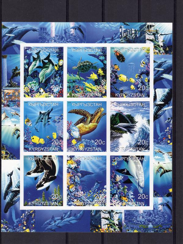 Kyrgyzstan 2000 Marine Life/Dolphins/Turtles/Fishes Sheetlet (9) Imperf. MNH