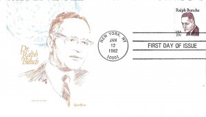 1982 FDC, #1860, Ralph Bunche, 5 diff. cachets