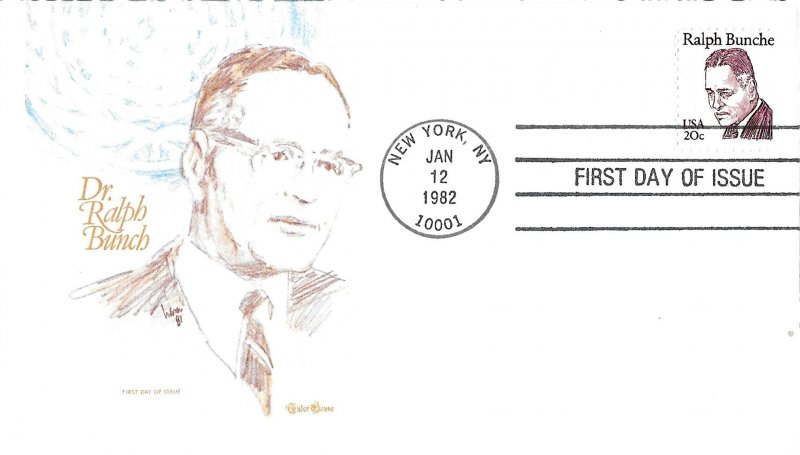 1982 FDC, #1860, Ralph Bunche, 5 diff. cachets