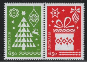 Australia 2014 MNH Sc 4212a 65c Tree, Present Christmas Pair