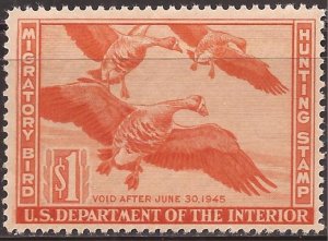 US Stamp - 1944 $1 White-fronted Geese Duck Stamp MVLH - Scott #RW11