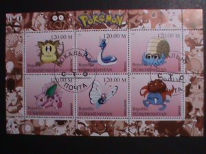 TURKMENISTAN -2000 LOVELY FAMPOUS POKEMON CTO FANCY POSTAL CANCEL S/S VF