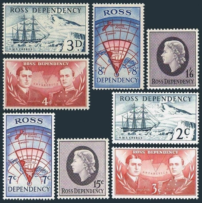 New Zealand Ross L1-L8,MNH.Michel 1-8. Mount Erebus.Shackleton,Scott,Map.1957/67