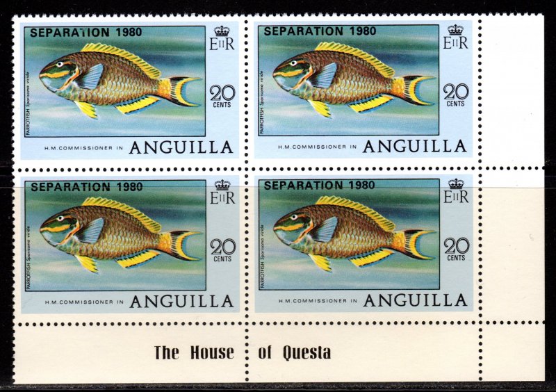 Anguilla 1980 Sc#412 PARROTFISH MARINE LIFE ovpt.SEPARATION Block of 4 MNH