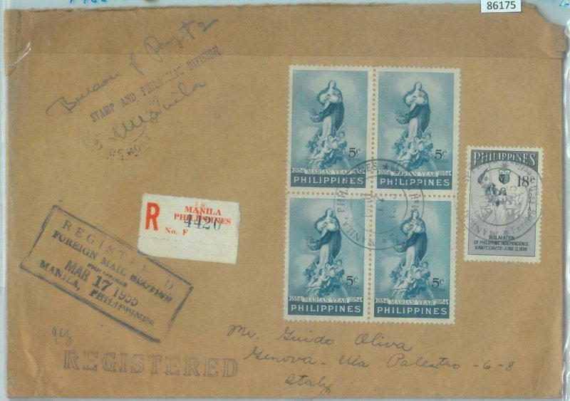 86175 - PHILIPPINES - POSTAL HISTORY - REGISTERED COVER to ITALY 1955 Religion