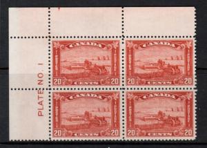 Canada #175 Very Fine Mint Plate #1 UL Block - 3 Never Hinged UL Stamp Hinged