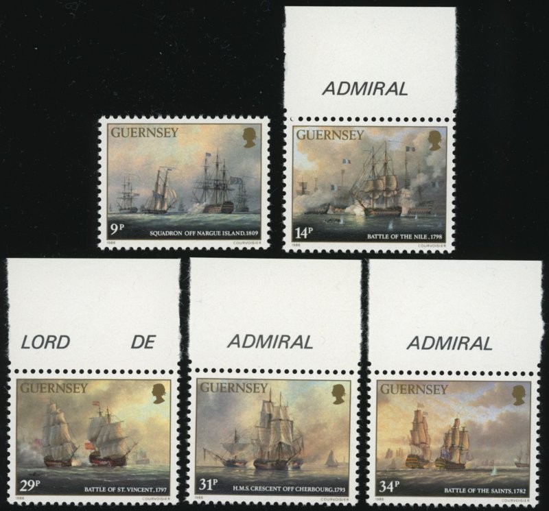 GUERNSEY Sc 325-29 VF/MNH INSCRIPTION MARGINS* 1986 Sailing Ships-COMPLETE SET