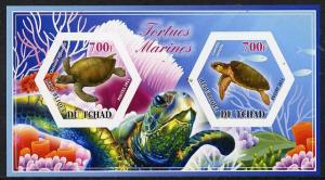 Chad 2014 Turtles #2 imperf sheetlet containing two hexag...