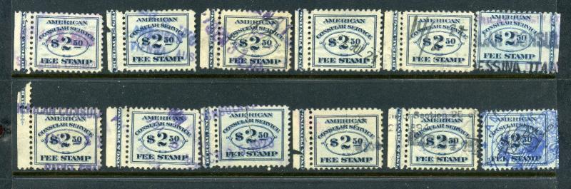 Scott #RK5 & RK18 Consular Service Fee Revenue Plate # & imprint Stamp Large Lot