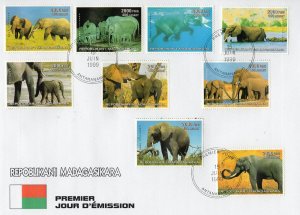 Malagasy Republic 1999  ELEPHANTS Set (9) Perforated FDC