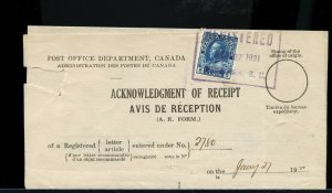 5c  Admiral AR registration to United States 1921 Cover Canada