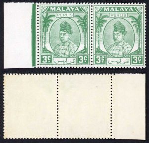 Perlis SG9 3c Green Left Side of left stamp DOUBLED U/M