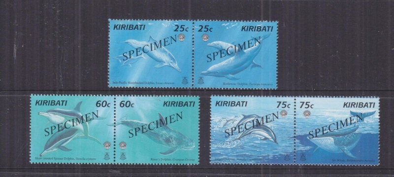 KIRIBATI,1998 Whales & Dolphins, 25c., 60c & 75c. se-tenant pairs, SPECIMEN, mnh