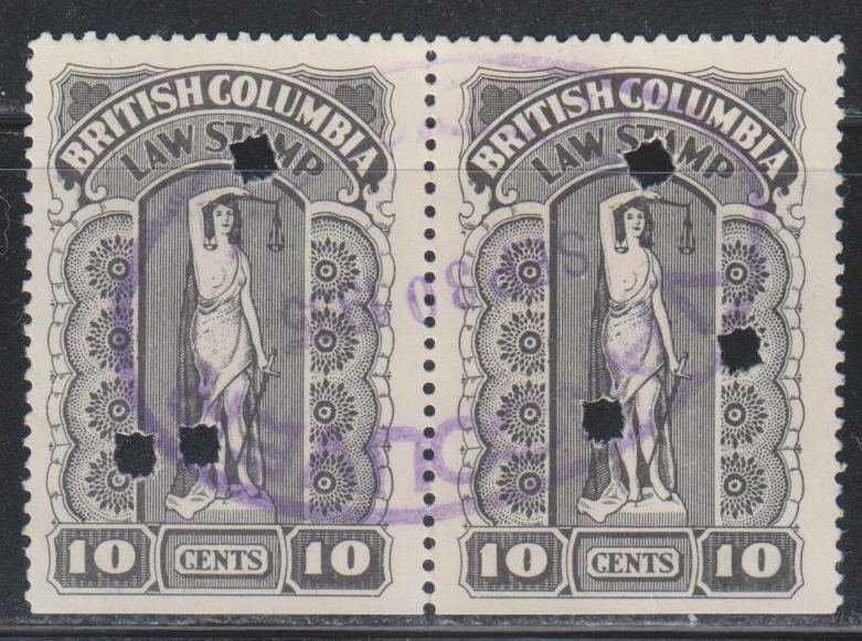 Canada, Revenue,  10c British Columbia Law Stamp (BCL32) Used Pair