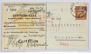 GERMANY WW2 Card Singen Banking *DEUTSCHE BANK* 1942{samwells-covers}ZV243