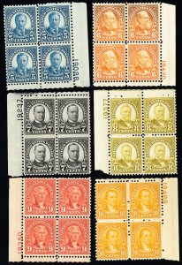 US Stamps # 637-42 MNH F+ 5¢ To 10¢ Plate Blocks