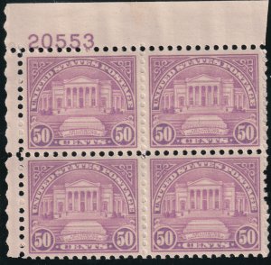 Sc# 701 U.S 1931 Arlington Amphitheater 50¢ plate block 20553 MNH CV $230.00