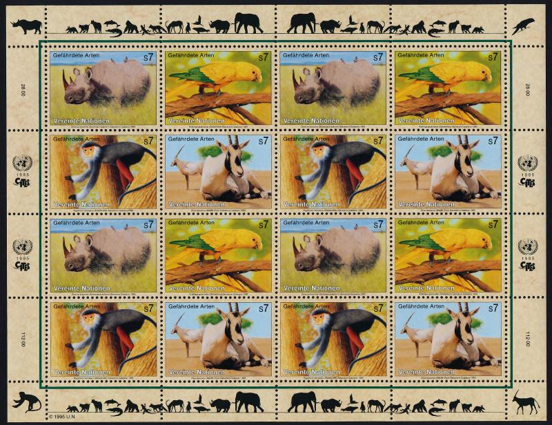 United Nations - Vienna 183a Sheet MNH Black Rhino, Langur, Oryx, Parrot