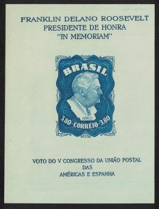 Brazil Franklin D Roosevelt MS WITH WATERMARK RAR! 1949 MNH SC#C76a