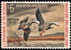 RW39 $5.00 Emperor Geese Stamp (1972) Signed