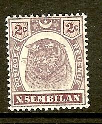 Negri Sembilan, Scott #6, 2c Tiger Head, VF Centering, MVLH