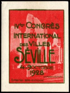 1928 Spain Poster Stamp 4th International Congress Cities Ibero-American Expo