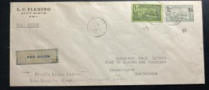 1938 St Martin Guadeloupe First Flight Airmail Commercial Cover To Point A Pitre