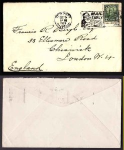 Canada-cover-#9446-2c KGV scroll-England-York-Toronto, Ont-Dec 5 1929-Empire let