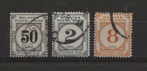Malaya Postal Union 1936-51 Dues sg. D6, D15, D19 used