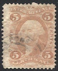 US Revenue stamp, Sc R24c Used 5c Certificate, black cancel, F-VF