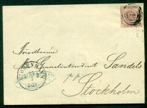 DENMARK 1863, 16sk, rouletted tied on folded letter to SWEDEN, Nielsen cert