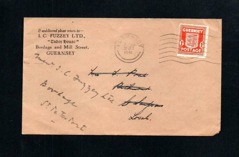 GUERNSEY WARTIME 1d USED ON COVER 