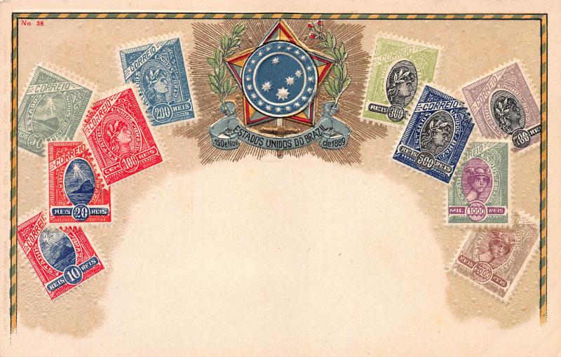 Brazil Stamp Postcard, #38, Published by Ottmar Zieher, Circa 1905-10, Unused