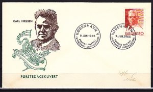 Denmark, Scott cat. 421. Composer Carl Nielsen issue. First day cover. ^