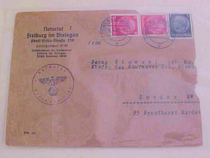 GERMAN 1939 FREIBURG NOTARIAT TO LONDON