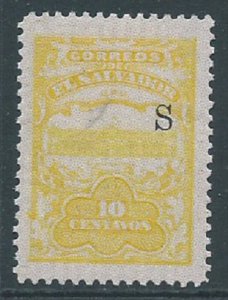 El Salvador, 1915-16 Unissued National Palace type. S Ovpt, 10c, MH