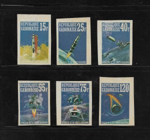 Gabon Stamps: #C108-108E (VAR), 1971 Apollo 14 Issue, Set of 6; Imperforate; MH