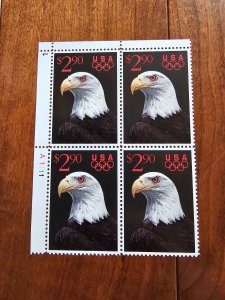 U.S. Scott #2540 Priority Mail Eagle $2.90 MNH Plateblock of 4