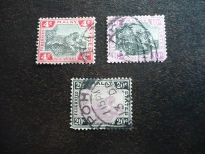Stamps - Federated Malay States - Scott# 28,31c,32 - Used Part Set of 3 Stamps