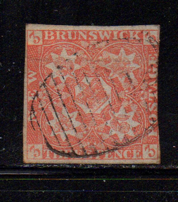 New Brunswick Sc 1 1851 3d rose Crown & Flowers stamp used