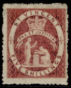 ST. VINCENT QV SG32, 5s rose-red, M MINT. Cat £1200.